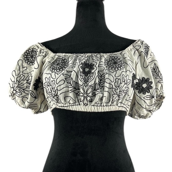 Free People Lotus embroidered White Floral  Off-Shoulder Top,Large - Picture 7 of 7